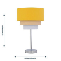 Modern Chrome Touch Operated Table Lamp Bedside Ochre Yellow Ombre Linen Shade - thumbnail 2