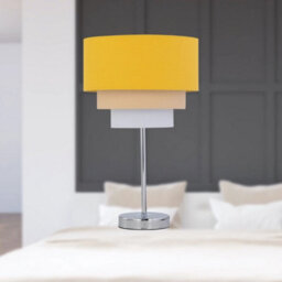Modern Chrome Touch Operated Table Lamp Bedside Ochre Yellow Ombre Linen Shade - thumbnail 3