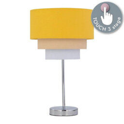 Modern Chrome Touch Operated Table Lamp Bedside Ochre Yellow Ombre Linen Shade - thumbnail 5