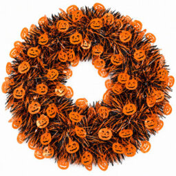 Underfoot Halloween Wreath 20Cm Orange Black Pumpkin Tinsel Door Hanging Decoration - thumbnail 1