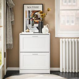 Sobuy Fsr137-W,shoe Cabinet Flip Drawers Storage Organizer, White,w59.5Xd23Xh79.5 - thumbnail 2