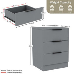 Lassic Vida Designs Trega 4 Piece Bedroom Set (3 Drawer Bedside Chest X2, 5 Drawer Chest, 2 Door 2 Drawer Wardrobe) Grey - thumbnail 7