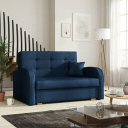 Sofa Bed Viva Gold Ii With Storage Free Standing Upholstered Back Wooden Legs Sleeping Area 133X98X85Cm Blue - thumbnail 2