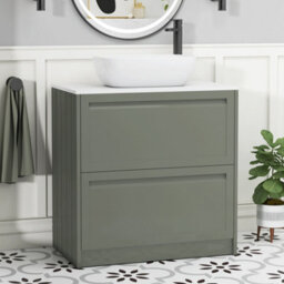 Royal Bathrooms Royal Bathroom Elmore 800mm Matt Green Freestanding Bathroom Vanity Unit 2 Drawer Plain White Worktop With Elva Basin - thumbnail 1