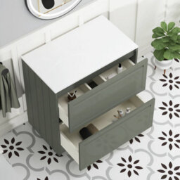 Royal Bathrooms Royal Bathroom Elmore 800mm Matt Green Freestanding Bathroom Vanity Unit 2 Drawer Plain White Worktop With Elva Basin - thumbnail 6