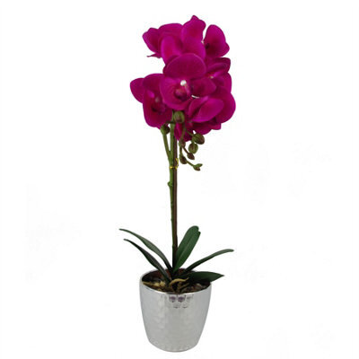 Leaf 50Cm Phalaenopsis Orchid Artificial - Silver Dark Pink - image 1