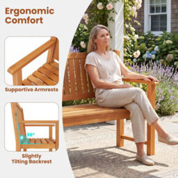 Costway 3-Seater Outdoor Wooden Bench 150 Cm Large Garden Bench With Backrest - thumbnail 8