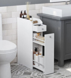 Small Bathroom Cabinet, Slim Bathroom Storage Unit, Bathroom Organiser, Freestanding Toilet Paper Storage Cabinet, White