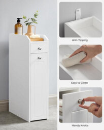 Songmics Small Bathroom Cabinet, Slim Bathroom Storage Unit, Bathroom Organiser, Freestanding Toilet Paper Storage Cabinet, White - thumbnail 6