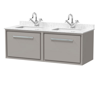 Balterley Longnor 1200mm Wall Hung Vanity Unit With Marble Worktop And Double Basins - Pebble Grey - image 1