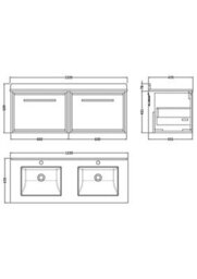 Balterley Longnor 1200mm Wall Hung Vanity Unit With Marble Worktop And Double Basins - Pebble Grey - thumbnail 2