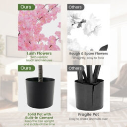 Costway 190Cm Tall Artificial Cherry Blossom Tree Faux Floral Plant Indoor Decor - thumbnail 8