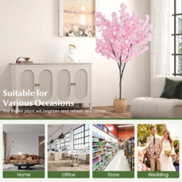 Costway 190Cm Tall Artificial Cherry Blossom Tree Faux Floral Plant Indoor Decor - thumbnail 9
