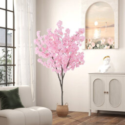 Costway 190Cm Tall Artificial Cherry Blossom Tree Faux Floral Plant Indoor Decor - thumbnail 3