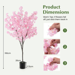 Costway 190Cm Tall Artificial Cherry Blossom Tree Faux Floral Plant Indoor Decor - thumbnail 2