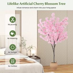 Costway 190Cm Tall Artificial Cherry Blossom Tree Faux Floral Plant Indoor Decor - thumbnail 7