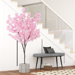 Costway 190Cm Tall Artificial Cherry Blossom Tree Faux Floral Plant Indoor Decor - thumbnail 4