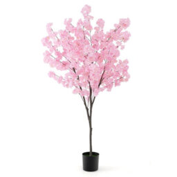 Costway 190Cm Tall Artificial Cherry Blossom Tree Faux Floral Plant Indoor Decor - thumbnail 1