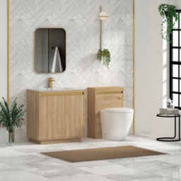Royal Bathrooms Orion 800mm Natural Oak 2 Door Floor Standing Vanity Unit With Carrara White Basin & Brushed Brass Accent Trim - thumbnail 3