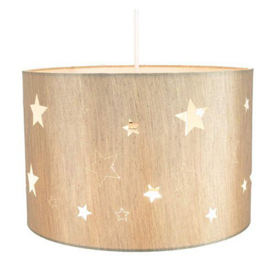 Happy Homewares Contemporary Beige Linen Childrens/kids Pendant/lamp Shade With Laser Cut Stars - image 1