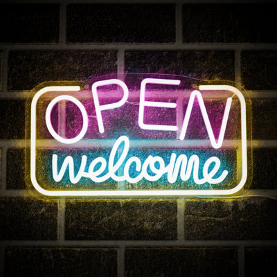 Glow Neon Open Welcome Neon Multicoloured Plug-In Led Wall Light - image 1
