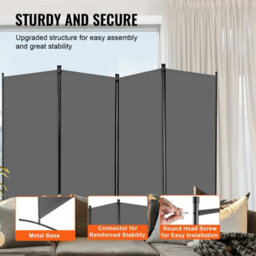 Vevor 4 Panel Folding Room Divider, Portable Partition Privacy Screen For Office Bedroom Study, Grey - thumbnail 4