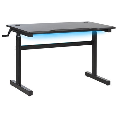 Beliani Manual Adjustable Gaming Desk Durbin Black 120 Cm 60 Cm Rgb Led - image 1