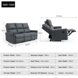 More4Homes Madrid 3 Seater Manual Recliner Air Leather Sofa (Grey) - thumbnail 9
