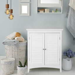 Teamson Home Bathroom Free Standing Cabinet, Wooden Cabinet With 2 Doors, Bathroom Storage, White
