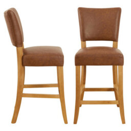 The Furniture Market Manor Oak Tan Brown Faux Leather Bar Stool Open Back Design Natural Oak Hardwood Frame Padded Seat Kitchen Counter Stool - thumbnail 5