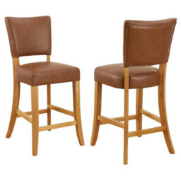 The Furniture Market Manor Oak Tan Brown Faux Leather Bar Stool Open Back Design Natural Oak Hardwood Frame Padded Seat Kitchen Counter Stool - thumbnail 4