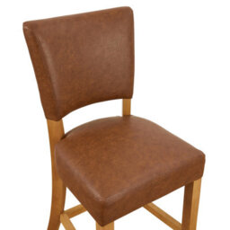 The Furniture Market Manor Oak Tan Brown Faux Leather Bar Stool Open Back Design Natural Oak Hardwood Frame Padded Seat Kitchen Counter Stool - thumbnail 6