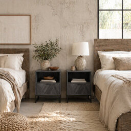 Wyld Haus Halapa Set Of 2 Dark Grey Bedside Tables, Drawer And Open Shelf, Industrial Matt Finish - thumbnail 1