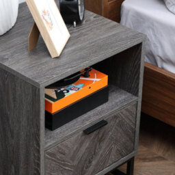 Wyld Haus Halapa Set Of 2 Dark Grey Bedside Tables, Drawer And Open Shelf, Industrial Matt Finish - thumbnail 9