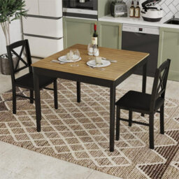3 Piece Wooden Dining Table Set For 2 With Pvc Chairs Brown - thumbnail 6