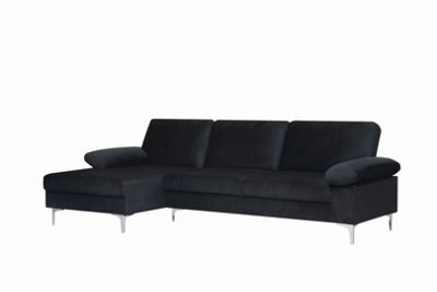 SquareBoxx Venossa L Shaped Corner Sofa With Chaise Lounge A 4 Seater Modern Fabric Sofa, Deep Seat Comfort, Plush Cushions & Chrome Legs - image 1