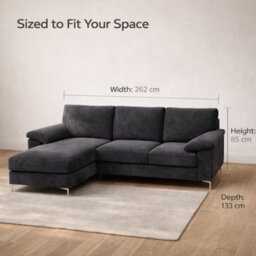 SquareBoxx Venossa L Shaped Corner Sofa With Chaise Lounge A 4 Seater Modern Fabric Sofa, Deep Seat Comfort, Plush Cushions & Chrome Legs - thumbnail 5