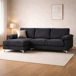 SquareBoxx Venossa L Shaped Corner Sofa With Chaise Lounge A 4 Seater Modern Fabric Sofa, Deep Seat Comfort, Plush Cushions & Chrome Legs - thumbnail 7