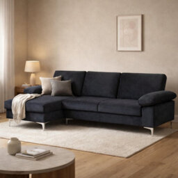 SquareBoxx Venossa L Shaped Corner Sofa With Chaise Lounge A 4 Seater Modern Fabric Sofa, Deep Seat Comfort, Plush Cushions & Chrome Legs - thumbnail 8