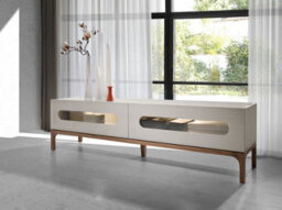 Angel Cerda Stylish Grey And Walnut Wood Tv Stand With Led Lighting - thumbnail 2