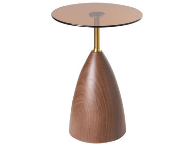 Wyld And Coco Compact Round Side Table With Tempered Glass Top And Gold-Accent Brown Metal Base, 41X41X57Cm - image 1