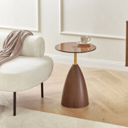 Wyld And Coco Compact Round Side Table With Tempered Glass Top And Gold-Accent Brown Metal Base, 41X41X57Cm - thumbnail 2