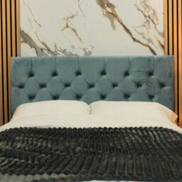 "Urban Textures Luxury 26"" High Velvet Fabric Upholstered Chesterfield Bed Headboard - Sky Blue"