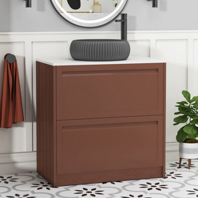 Royal Bathrooms Royal Bathroom Elmore 800mm Terracotta Clay Freestanding Bathroom Vanity Unit 2 Drawer Plain White Worktop With Milan Black Basin - image 1