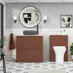 Royal Bathrooms Royal Bathroom Elmore 800mm Terracotta Clay Freestanding Bathroom Vanity Unit 2 Drawer Plain White Worktop With Milan Black Basin - thumbnail 5