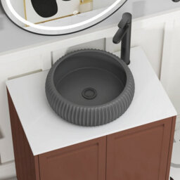 Royal Bathrooms Royal Bathroom Elmore 800mm Terracotta Clay Freestanding Bathroom Vanity Unit 2 Drawer Plain White Worktop With Milan Black Basin - thumbnail 4