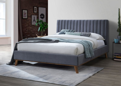 Save On Goods UK 4Ft6 Double Dark Grey Soft Velvet Fabric Upholstered Bed Frame Bedstead. - image 1
