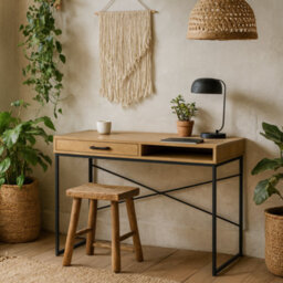 Wyld Haus El Paso Office Desk - 1 Drawer, Wild Oak Effect & Black Metal Base - thumbnail 1