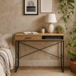 Wyld Haus El Paso Office Desk - 1 Drawer, Wild Oak Effect & Black Metal Base - thumbnail 2