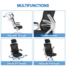 Yaheetech High Back Mesh Office Chair With Headrest And Armrest - White/black - thumbnail 7